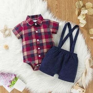🔥NWT! The Most Adorable Baby "Puppybutt" Plaid Bodysuit and Overall Shorts Set!